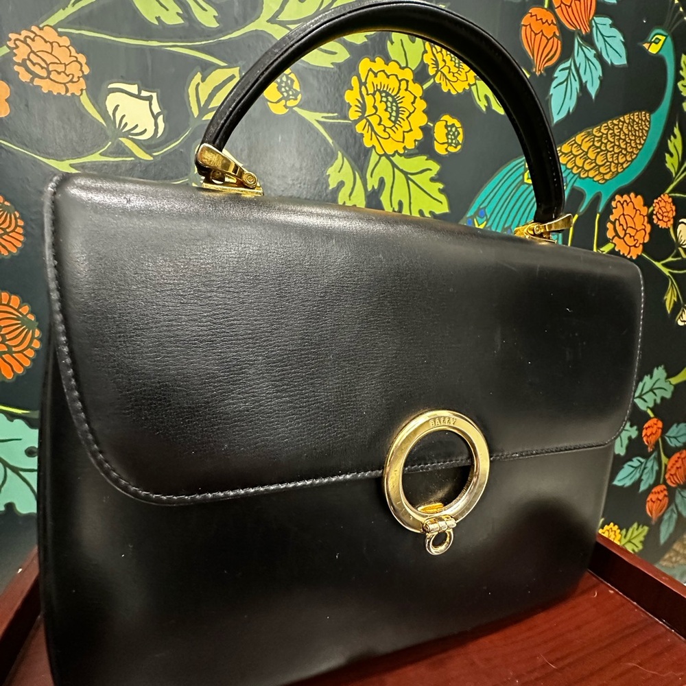 Vintage Bally Black Calfskin Top Handle Bag with Ring Hardware | 60s-70s - Picture 5 of 14